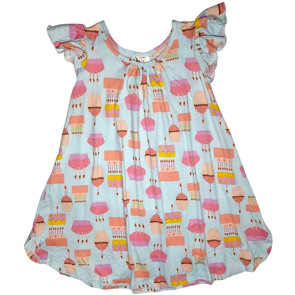 Dot Smile Girls Sz 5 6 Blue Birthday Cupcake Swing Dress Light‎ Blue NWT